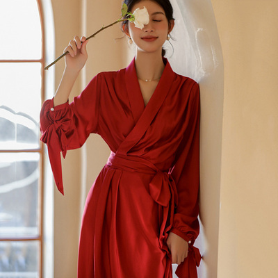 婚礼晨袍女新中式新娘高级感伴娘春夏结婚睡衣中长款睡袍晨拍礼服