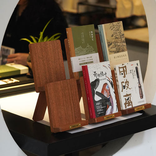 实木双层书籍展示架桌面书立书托双层陈列架画册架手机平板支架适用画册平板支撑定制LOGO适用书店图书馆