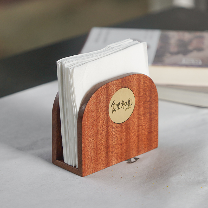 实木餐厅纸巾架复古方形餐巾架托可刻logo咖啡店餐厅商用纸巾盒