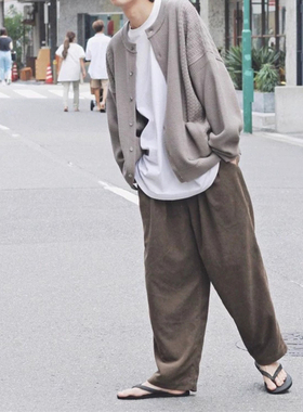 BEAMS联名款日系复古纯色灯芯绒休闲宽松长裤微锥形休闲裤