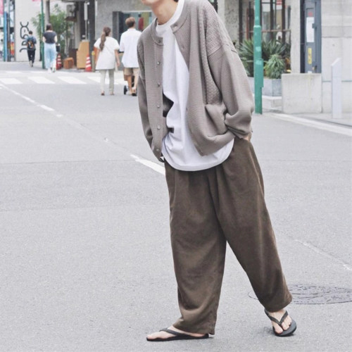 日系复古纯色灯芯绒休闲宽松长裤