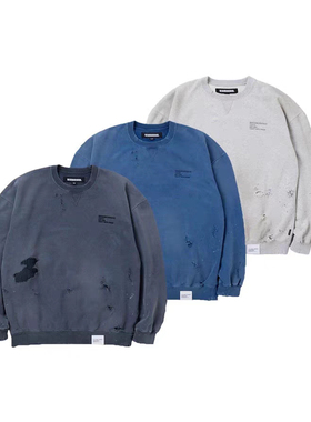 NEIGHBORHOOD日系复古蜡染水洗做旧破坏圆领男女同款卫衣