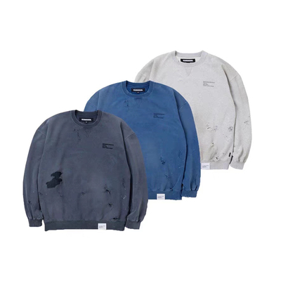 蜡染水洗做旧破坏圆领男女卫衣