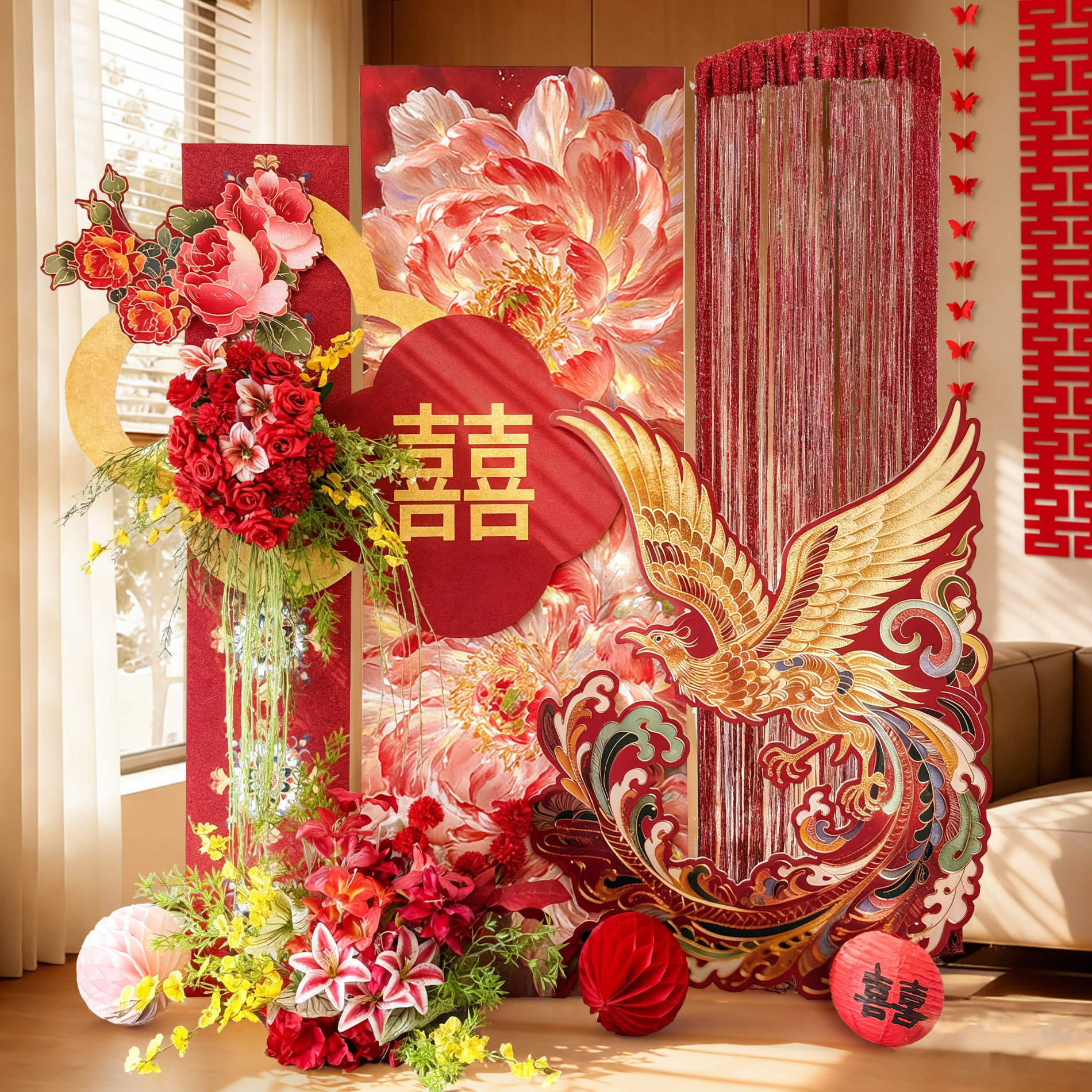 中式婚房布置套装喜字kt板背景客厅结婚装饰晨袍拍照区婚礼迎宾牌,节庆用品/礼品,拉花,淘宝优惠券,粉丝福利购,淘宝优惠卷