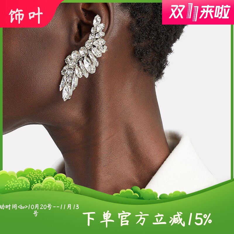 新款欧美轻奢个性夸张几何耳夹高级感水钻耳骨夹耳钉一体式配饰女