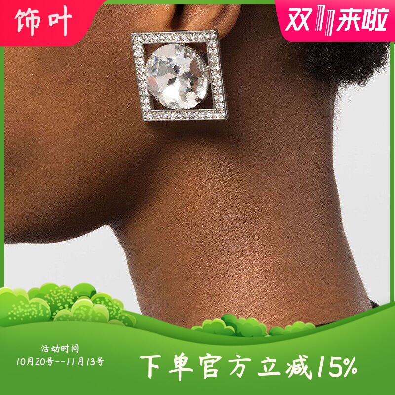 新款欧美重工轻奢方形水钻耳环 女士个性简约闪亮性感夸张耳钉女