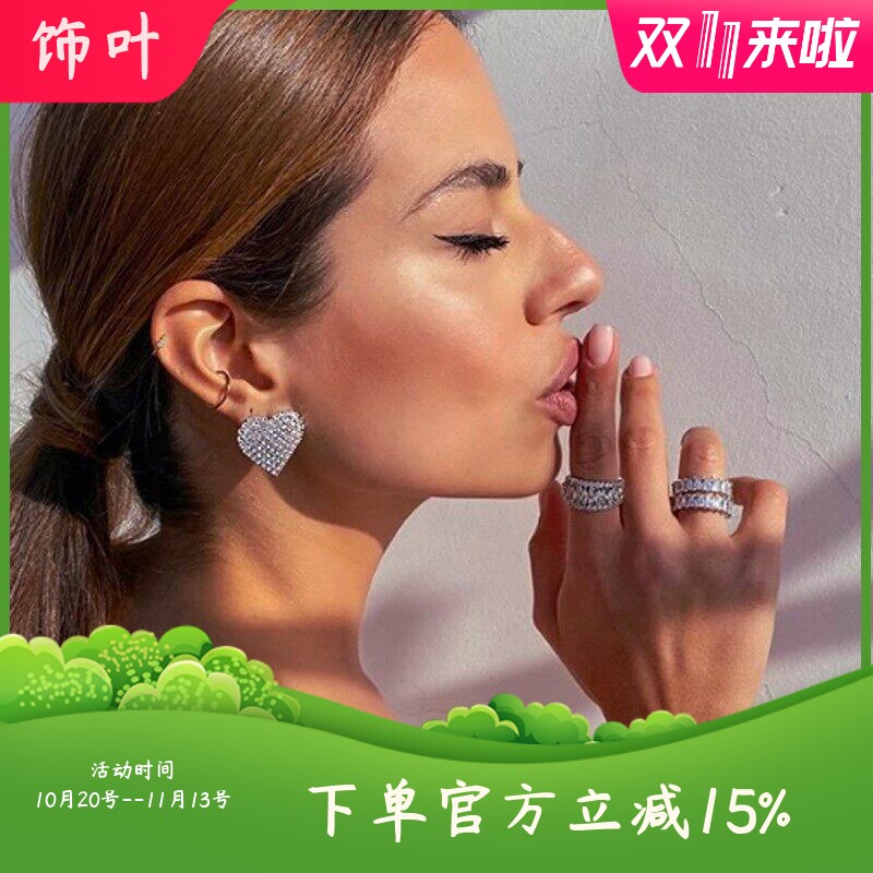 新款时尚轻奢跨境饰品 闪亮满钻爱心耳环 可爱小清新甜美桃心耳坠