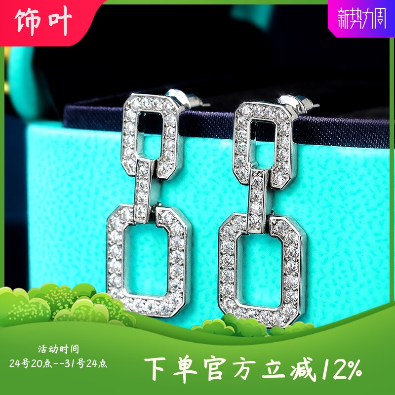 新款跨境法式冷淡风方块锁链耳环