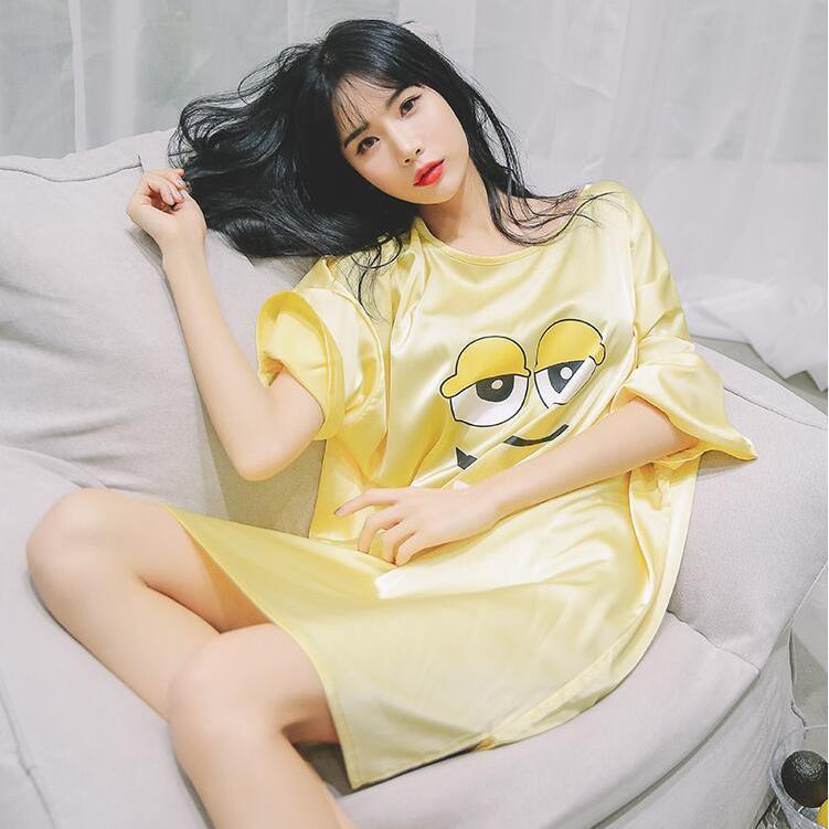 V2023年新款睡裙女夏季冰丝小性感可爱薄款孕妇宽松中长款真丝睡