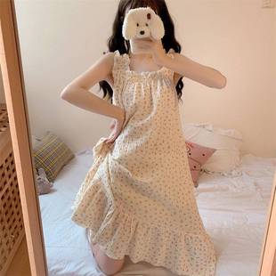 可爱外穿法式 甜美宽松家居服睡裙 吊带裙纯欲nis风睡衣女夏季 薄款