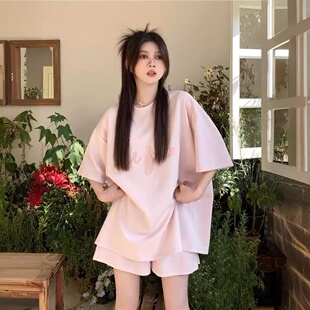 韩系百搭运动套装女夏季宽松慵懒风休闲短袖t恤短裤时尚两件套潮