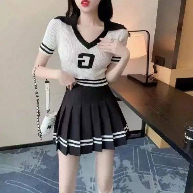 女学生韩版百褶裙2023春夏新款半身裙高腰条纹短裙学院风A字裙子