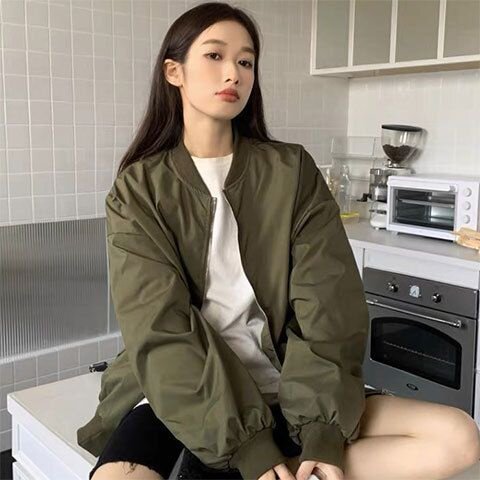 韩国chic秋冬百搭薄款复古圆领休闲宽松棒球服工装夹克衫外套女