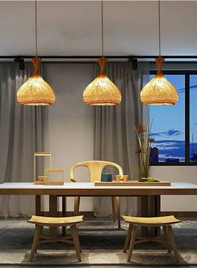 东南亚咖啡色黑色原色藤麻竹工程吊灯酒店会所过道餐厅灯竹编吊灯