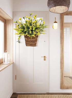 2024新品春季黄色薰衣草花篮花环家居装饰品前门门庭门挂户外摄影
