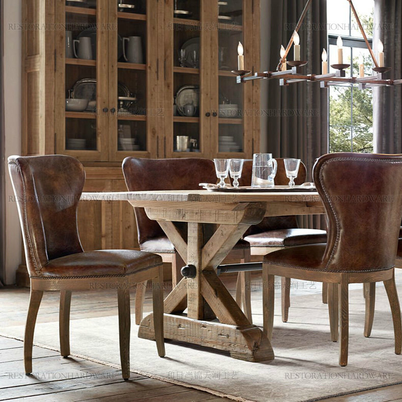 法式乡村餐桌大板实木原木长方形餐桌 美式乡村复古长桌书桌画桌