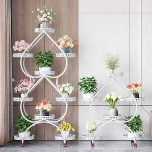 绿萝花盆架客厅阳台心形花架子家用置新款 花架铁艺多层带轮落地式