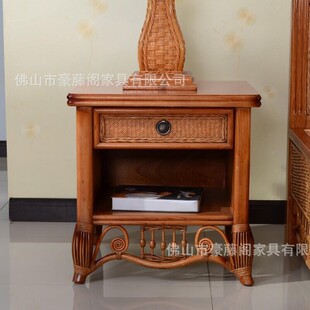 厂家批 酒店民宿卧室家具藤木床头柜田园风收纳柜 藤编实木储物柜
