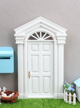 1:12DOLLHOUSE娃娃屋DIY迷你门窗配件 太阳门 尖顶双柱6格门 白色