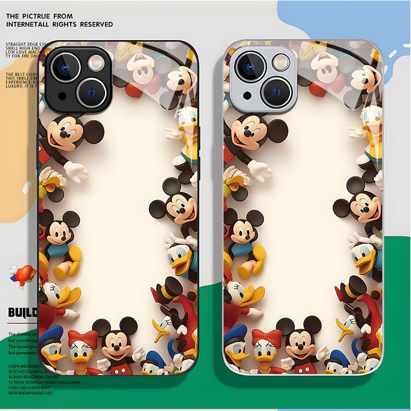 米奇适用苹果15手机壳耐脏iPhone14玻璃壳13pro新款12mini全包16plus防摔11promax卡通xs保护套7潮8plus创意