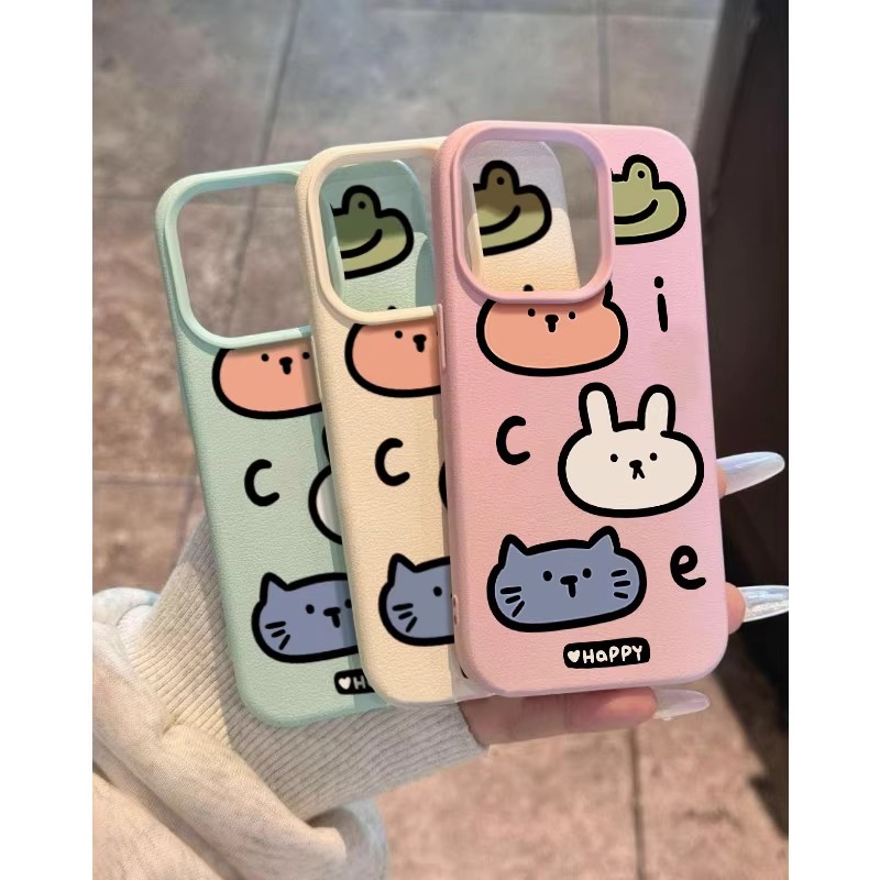 四迷你动物适用苹果15PLUS手机壳16网红iPhone13创意14PROMAX不撞壳6可爱XR耐用11卡通12荔枝纹8软壳