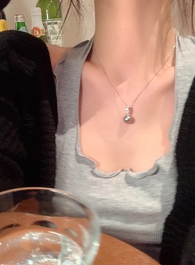 简约灰色仿珍珠毛衣项链2025新款