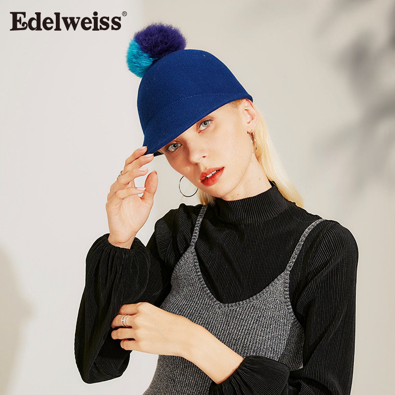 雪绒花Edelweiss秋冬新款马术帽女保暖毛球减龄韩版百搭时尚