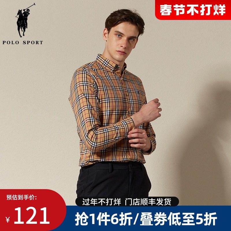 Polo Sport男装 衬衫2021年秋新款长袖格子商务保罗时尚青年衬衣
