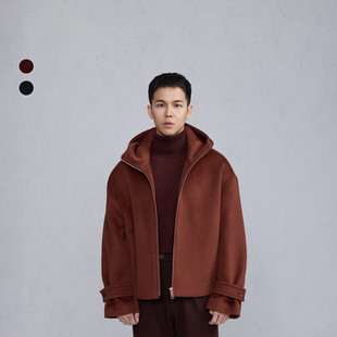 2色毛呢夹克｜830g初剪纯羊毛轻奢重磅连帽短风衣男宽松小众红色