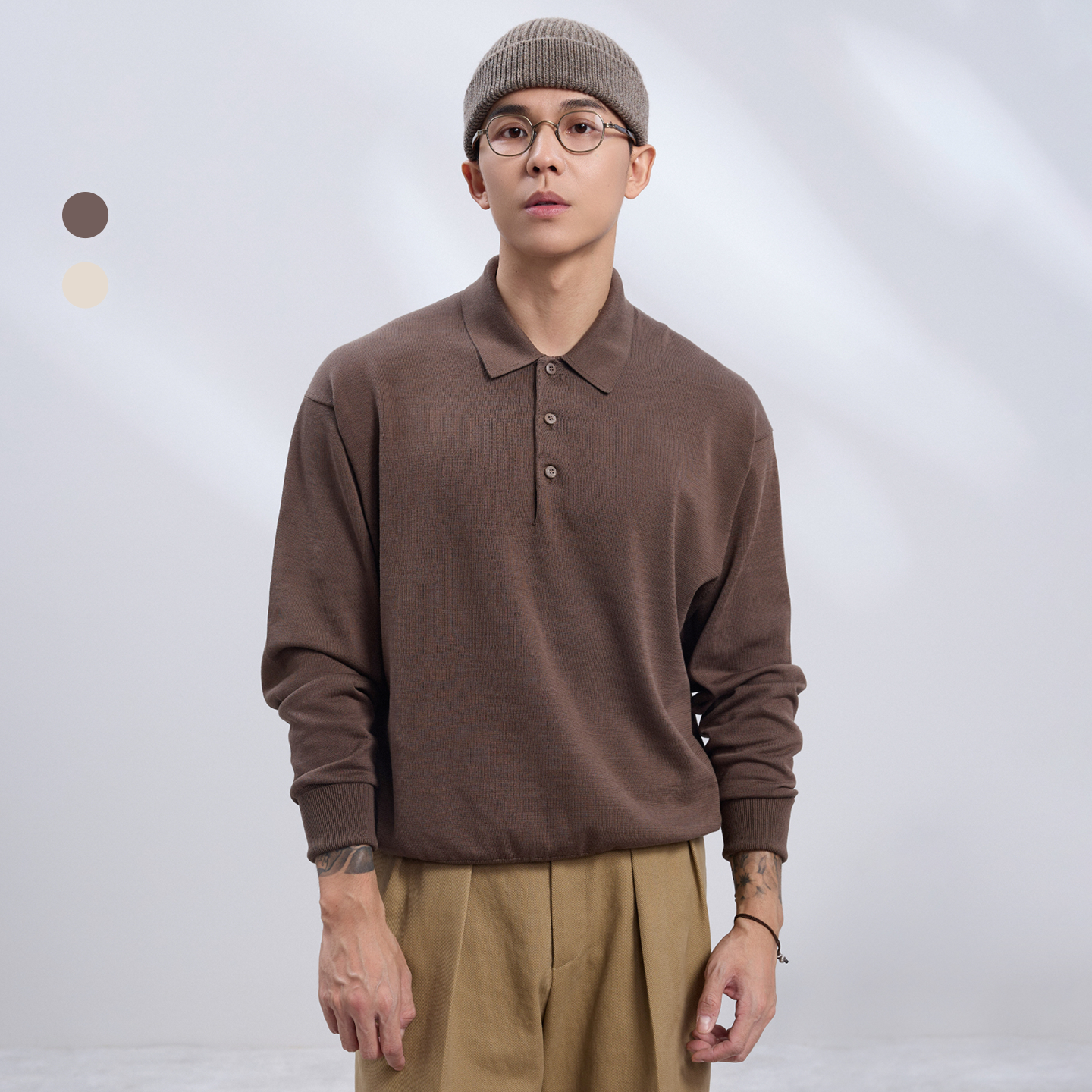 2色长袖POLO衫｜横机针织宽松长绒棉打底上衣男纯色百搭针织衫秋,男装,针织衫/毛衣,淘宝优惠券,粉丝福利购,淘宝优惠卷