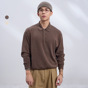 2色长袖POLO衫｜横机针织宽松长绒棉打底上衣男纯色百搭针织衫秋