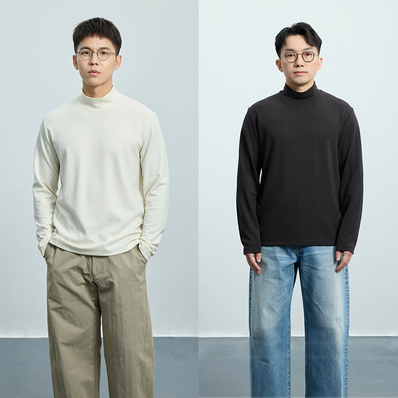 2色中领打底针织衫｜可机洗美丽诺羊毛混纺保暖长袖T恤男宽松合身,男装,针织衫/毛衣,淘宝优惠券,粉丝福利购,淘宝优惠卷