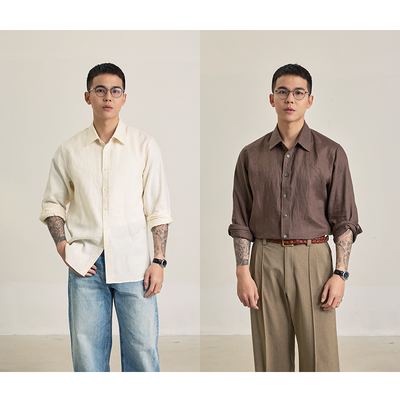 2色亚麻衬衫优雅老钱风