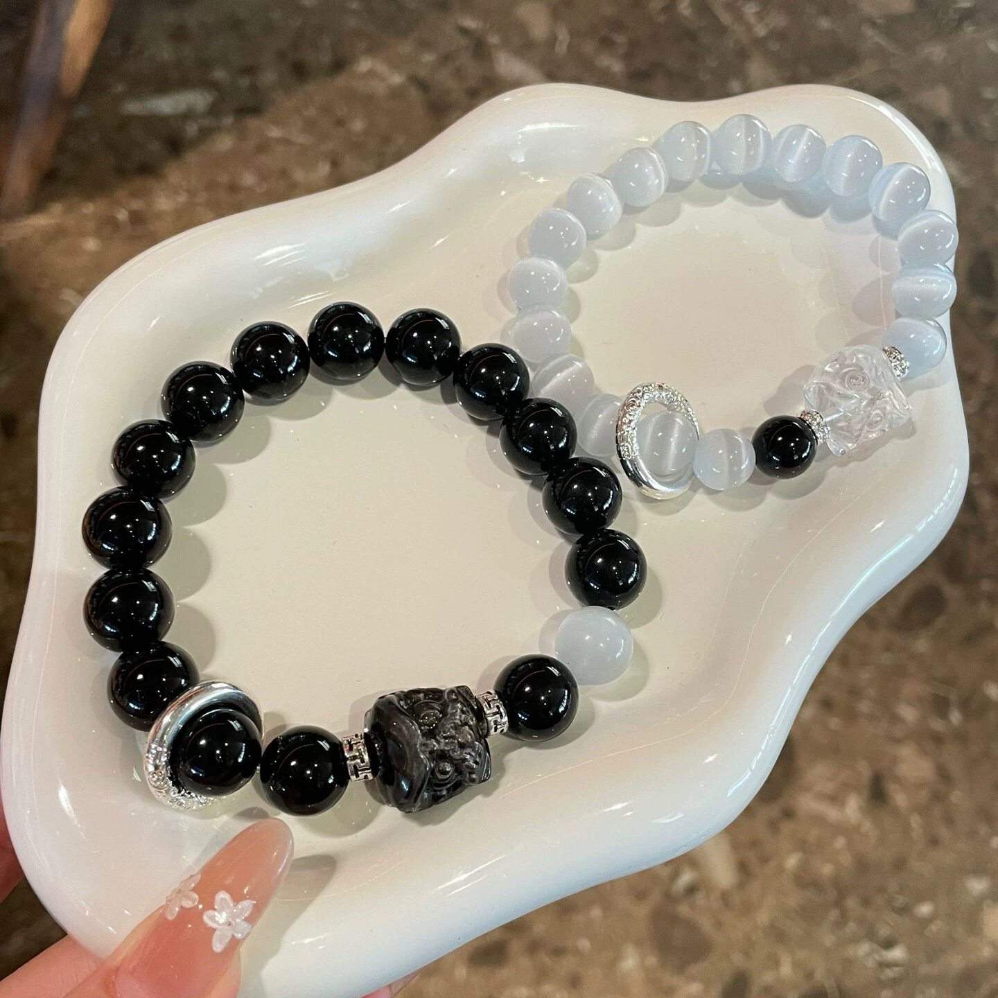 天然黑曜石醒狮手串男款送男友生日礼物高品质水晶手链情侣一对