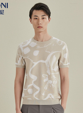 BONI/堡尼男士休闲印花短袖T恤夏季新品圆领男上衣LL235F31B