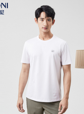 BONI/堡尼2023春夏新品白色圆领棉氨混纺短袖T恤休闲男LP211B53B