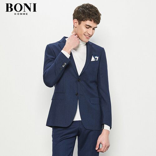 BONI/堡尼男士商务休闲羊毛西装男单排扣西服上衣伴郎服薄款外套