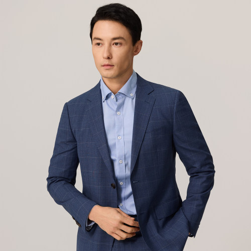 BONI/堡尼商务男装西服上衣格纹西装春新品男士羊毛混纺AJ169031A