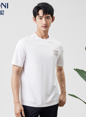BONI/堡尼2023春夏新品白色圆领棉混纺短袖T恤休闲体恤LP211C12B