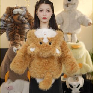 2025亲子款毛茸茸猫咪萌宝可爱小胖橘草草冬季短款加厚外套