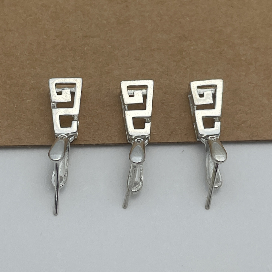 S925银镂空回纹项链吊坠扣头 DIY手工玉石夹扣饰品扣瓜子扣银配件