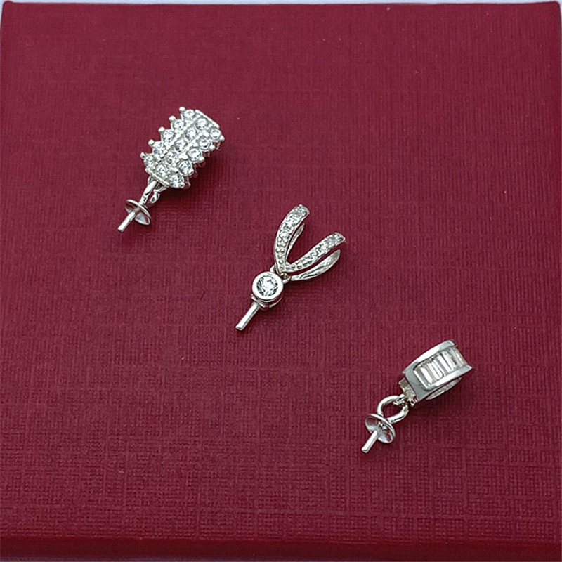 s925纯银珍珠托吊坠扣头配件diy镶嵌珍珠蜜蜡玉石银扣头针托