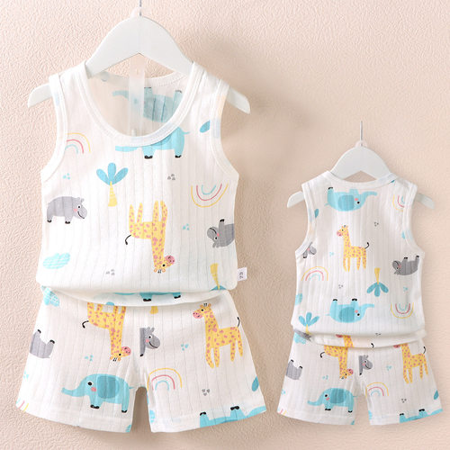 Children's Vest Set Boys And Girls Baby Cartoon Thin Sleevel