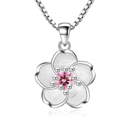 925 Sterling Silver Pink Purple Peach Blossom Necklaces For