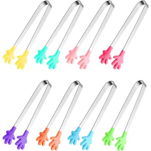 8PCS Silicone Mini Tongs 5Inch Hand Shape Food Tongs Colourf