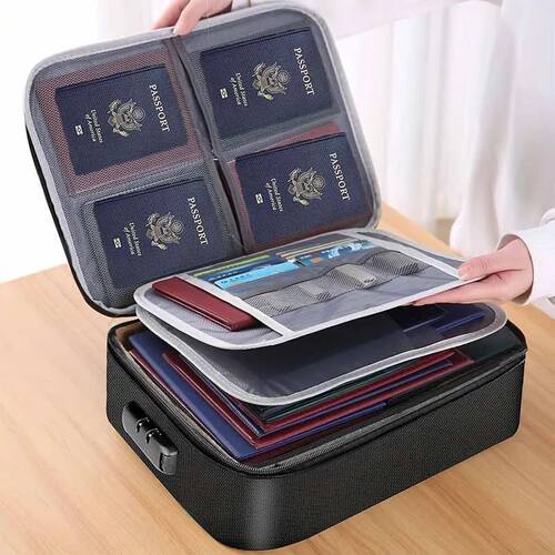Fireproof Black Document Bag , Water-resistant Zipper Portab
