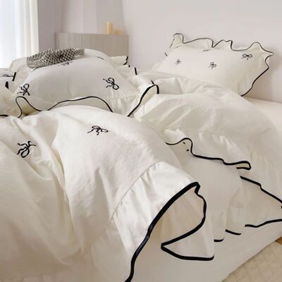 3pcs bow embroidery Bedding set ruffles Duvet Cover Set (1*D