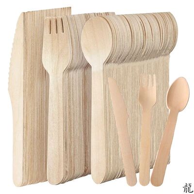 50PCS Disposable Wooden Forks Spoons Knives Wooden Tableware