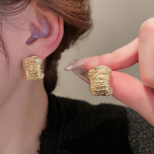 2025 Retro Folded Women's Stud Earrings Gold Color C-shaped