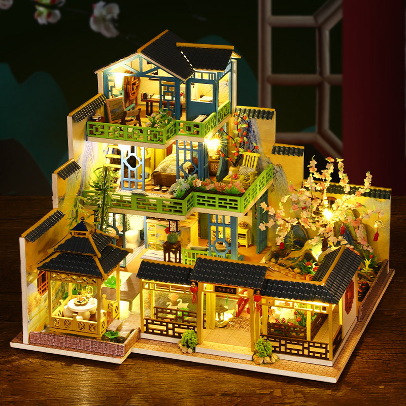 手工diy小屋富春山居中国风别墅拼装制作模型玩具创意圣诞礼物女